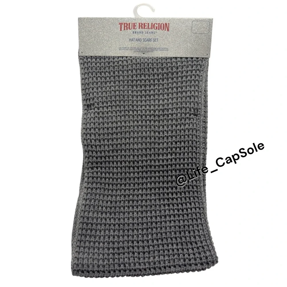 True‎ Religion Hat Scarf Set Grey Silver One Size Warm Glitter Gem Knitted NEW